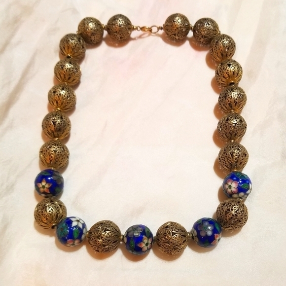 𝅺Antique Chinese Import Cloisonne Filigree Bead Necklace - Picture 8 of 8